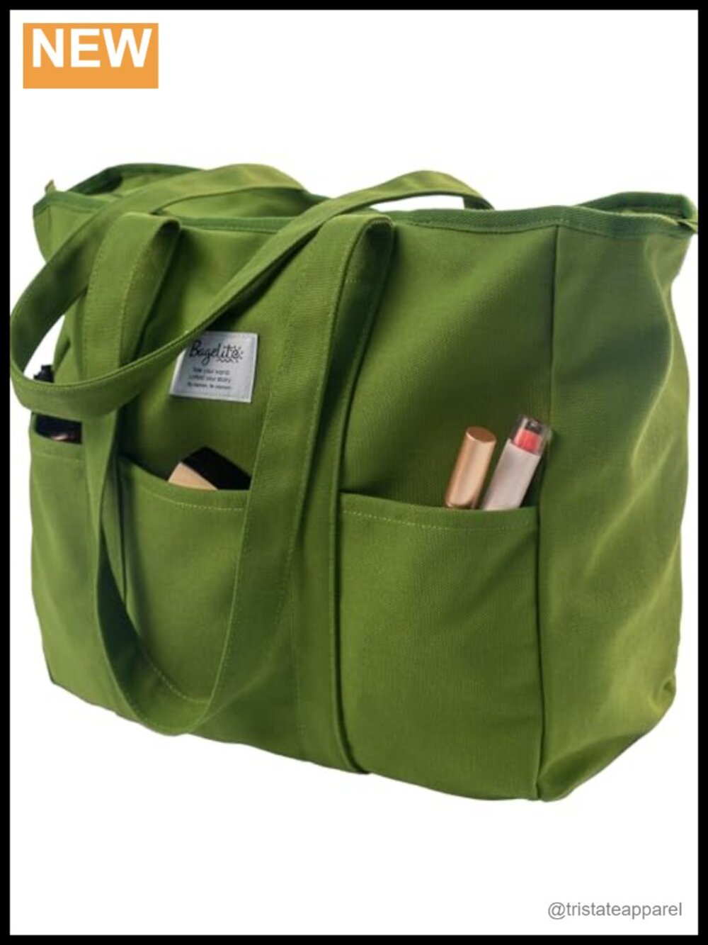 Large Canvas Work Tote Bag with Zipper Laptop Sleeve